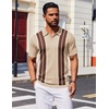 COOFANDY Mens Polo Shirts Short Sleeve Casual Knit Polo Shirt Golf T Shirt | Vintage V-Neck Polo,Retro Contrast Collar,Soft Breathable Knit,Stretch Ribbed Hem,Old Money Style,Vacation Outfits,Casual,70S(White & Brown)