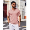 COOFANDY Mens Polo Shirts Short Sleeve Casual Knit Polo Shirt Golf T Shirt | Vintage V-Neck Polo,Retro Contrast Collar,Soft Breathable Knit,Stretch Ribbed Hem,Old Money Style,Vacation Outfits,Casual,70S(Pink)