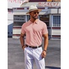 COOFANDY Mens Polo Shirts Short Sleeve Casual Knit Polo Shirt Golf T Shirt | Vintage V-Neck Polo,Retro Contrast Collar,Soft Breathable Knit,Stretch Ribbed Hem,Old Money Style,Vacation Outfits,Casual,70S(Pink)