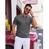 COOFANDY Mens Polo Shirts Short Sleeve Casual Knit Polo Shirt Golf T Shirt | Vintage V-Neck Polo,Retro Contrast Collar,Soft Breathable Knit,Stretch Ribbed Hem,Old Money Style,Vacation Outfits,Casual,70S(Dark Gray)