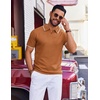 COOFANDY Mens Polo Shirts Short Sleeve Casual Knit Polo Shirt Golf T Shirt | Vintage V-Neck Polo,Retro Contrast Collar,Soft Breathable Knit,Stretch Ribbed Hem,Old Money Style,Vacation Outfits,Casual,70S(Brown)