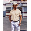 COOFANDY Mens Polo Shirts Short Sleeve Casual Knit Polo Shirt Golf T Shirt | Vintage V-Neck Polo,Retro Contrast Collar,Soft Breathable Knit,Stretch Ribbed Hem,Old Money Style,Vacation Outfits,Casual,70S(Champagne)