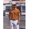 COOFANDY Mens Polo Shirts Short Sleeve Casual Knit Polo Shirt Golf T Shirt | Vintage V-Neck Polo,Retro Contrast Collar,Soft Breathable Knit,Stretch Ribbed Hem,Old Money Style,Vacation Outfits,Casual,70S(Brown)
