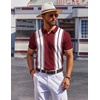 COOFANDY Mens Polo Shirts Short Sleeve Casual Knit Polo Shirt Golf T Shirt | Vintage V-Neck Polo,Retro Contrast Collar,Soft Breathable Knit,Stretch Ribbed Hem,Old Money Style,Vacation Outfits,Casual,70S(Wine Red & White)