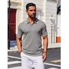 COOFANDY Mens Polo Shirts Short Sleeve Casual Knit Polo Shirt Golf T Shirt | Vintage V-Neck Polo,Retro Contrast Collar,Soft Breathable Knit,Stretch Ribbed Hem,Old Money Style,Vacation Outfits,Casual,70S(Light Grey)