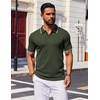 COOFANDY Mens Polo Shirts Short Sleeve Casual Knit Polo Shirt Golf T Shirt | Vintage V-Neck Polo,Retro Contrast Collar,Soft Breathable Knit,Stretch Ribbed Hem,Old Money Style,Vacation Outfits,Casual,70S(Army Green)