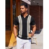 COOFANDY Mens Polo Shirts Short Sleeve Casual Knit Polo Shirt Golf T Shirt | Vintage V-Neck Polo,Retro Contrast Collar,Soft Breathable Knit,Stretch Ribbed Hem,Old Money Style,Vacation Outfits,Casual,70S(Black & Beige)