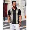 COOFANDY Mens Polo Shirts Short Sleeve Casual Knit Polo Shirt Golf T Shirt | Vintage V-Neck Polo,Retro Contrast Collar,Soft Breathable Knit,Stretch Ribbed Hem,Old Money Style,Vacation Outfits,Casual,70S(Black & Beige)