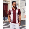 COOFANDY Mens Polo Shirts Short Sleeve Casual Knit Polo Shirt Golf T Shirt | Vintage V-Neck Polo,Retro Contrast Collar,Soft Breathable Knit,Stretch Ribbed Hem,Old Money Style,Vacation Outfits,Casual,70S(Wine Red & White)