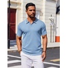 COOFANDY Mens Polo Shirts Short Sleeve Casual Knit Polo Shirt Golf T Shirt | Vintage V-Neck Polo,Retro Contrast Collar,Soft Breathable Knit,Stretch Ribbed Hem,Old Money Style,Vacation Outfits,Casual,70S(Blue)
