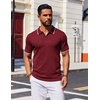 COOFANDY Mens Polo Shirts Short Sleeve Casual Knit Polo Shirt Golf T Shirt | Vintage V-Neck Polo,Retro Contrast Collar,Soft Breathable Knit,Stretch Ribbed Hem,Old Money Style,Vacation Outfits,Casual,70S(Wine Red)