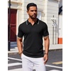 COOFANDY Mens Polo Shirts Short Sleeve Casual Knit Polo Shirt Golf T Shirt | Vintage V-Neck Polo,Retro Contrast Collar,Soft Breathable Knit,Stretch Ribbed Hem,Old Money Style,Vacation Outfits,Casual,70S(Black)