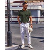 COOFANDY Mens Polo Shirts Short Sleeve Casual Knit Polo Shirt Golf T Shirt | Vintage V-Neck Polo,Retro Contrast Collar,Soft Breathable Knit,Stretch Ribbed Hem,Old Money Style,Vacation Outfits,Casual,70S(Army Green)