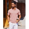COOFANDY Mens Polo Shirts Short Sleeve Casual Knit Polo Shirt Golf T Shirt | Vintage V-Neck Polo,Retro Contrast Collar,Soft Breathable Knit,Stretch Ribbed Hem,Old Money Style,Vacation Outfits,Casual,70S(Pink)