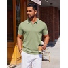 COOFANDY Mens Polo Shirts Short Sleeve Casual Knit Polo Shirt Golf T Shirt | Vintage V-Neck Polo,Retro Contrast Collar,Soft Breathable Knit,Stretch Ribbed Hem,Old Money Style,Vacation Outfits,Casual,70S(Light Green)
