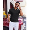 COOFANDY Mens Polo Shirts Short Sleeve Casual Knit Polo Shirt Golf T Shirt | Vintage V-Neck Polo,Retro Contrast Collar,Soft Breathable Knit,Stretch Ribbed Hem,Old Money Style,Vacation Outfits,Casual,70S(Black)