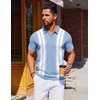 COOFANDY Mens Polo Shirts Short Sleeve Casual Knit Polo Shirt Golf T Shirt | Vintage V-Neck Polo,Retro Contrast Collar,Soft Breathable Knit,Stretch Ribbed Hem,Old Money Style,Vacation Outfits,Casual,70S(Light Blue & White)