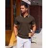 COOFANDY Mens Polo Shirts Short Sleeve Casual Knit Polo Shirt Golf T Shirt | Vintage V-Neck Polo,Retro Contrast Collar,Soft Breathable Knit,Stretch Ribbed Hem,Old Money Style,Vacation Outfits,Casual,70S(Chestnut Brown)