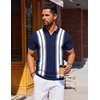 COOFANDY Mens Polo Shirts Short Sleeve Casual Knit Polo Shirt Golf T Shirt | Vintage V-Neck Polo,Retro Contrast Collar,Soft Breathable Knit,Stretch Ribbed Hem,Old Money Style,Vacation Outfits,Casual,70S(Navy Blue & White)