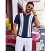 COOFANDY Mens Polo Shirts Short Sleeve Casual Knit Polo Shirt Golf T Shirt | Vintage V-Neck Polo,Retro Contrast Collar,Soft Breathable Knit,Stretch Ribbed Hem,Old Money Style,Vacation Outfits,Casual,70S(Navy Blue & White)
