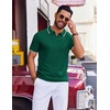 COOFANDY Mens Polo Shirts Short Sleeve Casual Knit Polo Shirt Golf T Shirt | Vintage V-Neck Polo,Retro Contrast Collar,Soft Breathable Knit,Stretch Ribbed Hem,Old Money Style,Vacation Outfits,Casual,70S(Green)