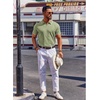 COOFANDY Mens Polo Shirts Short Sleeve Casual Knit Polo Shirt Golf T Shirt | Vintage V-Neck Polo,Retro Contrast Collar,Soft Breathable Knit,Stretch Ribbed Hem,Old Money Style,Vacation Outfits,Casual,70S(Light Green)