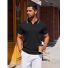 COOFANDY Mens Polo Shirts Short Sleeve Casual Knit Polo Shirt Golf T Shirt | Vintage V-Neck Polo,Retro Contrast Collar,Soft Breathable Knit,Stretch Ribbed Hem,Old Money Style,Vacation Outfits,Casual,70S(Black)