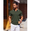COOFANDY Mens Polo Shirts Short Sleeve Casual Knit Polo Shirt Golf T Shirt | Vintage V-Neck Polo,Retro Contrast Collar,Soft Breathable Knit,Stretch Ribbed Hem,Old Money Style,Vacation Outfits,Casual,70S(Army Green)