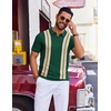COOFANDY Mens Polo Shirts Short Sleeve Casual Knit Polo Shirt Golf T Shirt | Vintage V-Neck Polo,Retro Contrast Collar,Soft Breathable Knit,Stretch Ribbed Hem,Old Money Style,Vacation Outfits,Casual,70S(Green & Black)
