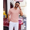 COOFANDY Mens Polo Shirts Short Sleeve Casual Knit Polo Shirt Golf T Shirt | Vintage V-Neck Polo,Retro Contrast Collar,Soft Breathable Knit,Stretch Ribbed Hem,Old Money Style,Vacation Outfits,Casual,70S(Pink)