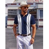 COOFANDY Mens Polo Shirts Short Sleeve Casual Knit Polo Shirt Golf T Shirt | Vintage V-Neck Polo,Retro Contrast Collar,Soft Breathable Knit,Stretch Ribbed Hem,Old Money Style,Vacation Outfits,Casual,70S(Navy Blue & White)