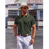 COOFANDY Mens Polo Shirts Short Sleeve Casual Knit Polo Shirt Golf T Shirt | Vintage V-Neck Polo,Retro Contrast Collar,Soft Breathable Knit,Stretch Ribbed Hem,Old Money Style,Vacation Outfits,Casual,70S(Army Green)