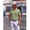 COOFANDY Mens Polo Shirts Short Sleeve Casual Knit Polo Shirt Golf T Shirt | Vintage V-Neck Polo,Retro Contrast Collar,Soft Breathable Knit,Stretch Ribbed Hem,Old Money Style,Vacation Outfits,Casual,70S(Light Green)