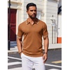COOFANDY Mens Polo Shirts Short Sleeve Casual Knit Polo Shirt Golf T Shirt | Vintage V-Neck Polo,Retro Contrast Collar,Soft Breathable Knit,Stretch Ribbed Hem,Old Money Style,Vacation Outfits,Casual,70S(Brown)