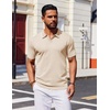 COOFANDY Mens Polo Shirts Short Sleeve Casual Knit Polo Shirt Golf T Shirt | Vintage V-Neck Polo,Retro Contrast Collar,Soft Breathable Knit,Stretch Ribbed Hem,Old Money Style,Vacation Outfits,Casual,70S(Champagne)