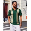 COOFANDY Mens Polo Shirts Short Sleeve Casual Knit Polo Shirt Golf T Shirt | Vintage V-Neck Polo,Retro Contrast Collar,Soft Breathable Knit,Stretch Ribbed Hem,Old Money Style,Vacation Outfits,Casual,70S(Green & Black)