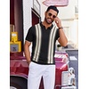 COOFANDY Mens Polo Shirts Short Sleeve Casual Knit Polo Shirt Golf T Shirt | Vintage V-Neck Polo,Retro Contrast Collar,Soft Breathable Knit,Stretch Ribbed Hem,Old Money Style,Vacation Outfits,Casual,70S(Black & Beige)