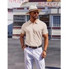 COOFANDY Mens Polo Shirts Short Sleeve Casual Knit Polo Shirt Golf T Shirt | Vintage V-Neck Polo,Retro Contrast Collar,Soft Breathable Knit,Stretch Ribbed Hem,Old Money Style,Vacation Outfits,Casual,70S(Khaki)