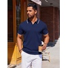 COOFANDY Mens Polo Shirts Short Sleeve Casual Knit Polo Shirt Golf T Shirt | Vintage V-Neck Polo,Retro Contrast Collar,Soft Breathable Knit,Stretch Ribbed Hem,Old Money Style,Vacation Outfits,Casual,70S(Navy Blue)