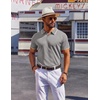 COOFANDY Mens Polo Shirts Short Sleeve Casual Knit Polo Shirt Golf T Shirt | Vintage V-Neck Polo,Retro Contrast Collar,Soft Breathable Knit,Stretch Ribbed Hem,Old Money Style,Vacation Outfits,Casual,70S(Light Grey)