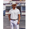 COOFANDY Mens Polo Shirts Short Sleeve Casual Knit Polo Shirt Golf T Shirt | Vintage V-Neck Polo,Retro Contrast Collar,Soft Breathable Knit,Stretch Ribbed Hem,Old Money Style,Vacation Outfits,Casual,70S(White)