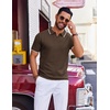 COOFANDY Mens Polo Shirts Short Sleeve Casual Knit Polo Shirt Golf T Shirt | Vintage V-Neck Polo,Retro Contrast Collar,Soft Breathable Knit,Stretch Ribbed Hem,Old Money Style,Vacation Outfits,Casual,70S(Chestnut Brown)