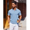 COOFANDY Mens Polo Shirts Short Sleeve Casual Knit Polo Shirt Golf T Shirt | Vintage V-Neck Polo,Retro Contrast Collar,Soft Breathable Knit,Stretch Ribbed Hem,Old Money Style,Vacation Outfits,Casual,70S(Blue)