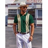 COOFANDY Mens Polo Shirts Short Sleeve Casual Knit Polo Shirt Golf T Shirt | Vintage V-Neck Polo,Retro Contrast Collar,Soft Breathable Knit,Stretch Ribbed Hem,Old Money Style,Vacation Outfits,Casual,70S(Green & Black)