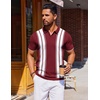 COOFANDY Mens Polo Shirts Short Sleeve Casual Knit Polo Shirt Golf T Shirt | Vintage V-Neck Polo,Retro Contrast Collar,Soft Breathable Knit,Stretch Ribbed Hem,Old Money Style,Vacation Outfits,Casual,70S(Wine Red & White)