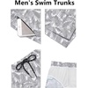 COOFANDY Men’s Swim Trunks Quick Dry Board Shorts Swimwear Bathing Suit | Quick Dry Four Way Stretch Fabric,3 inch Inseam,Side Pockets.(P Grey Blue Plam Leaf)