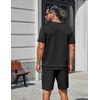 COOFANDY Men’s Two-Piece Set Wrinkle-Resistant Stretch Short-Sleeve T-Shirt and Shorts Summer Casual Textured Outfits(Black)