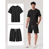 COOFANDY Men’s Two-Piece Set Wrinkle-Resistant Stretch Short-Sleeve T-Shirt and Shorts Summer Casual Textured Outfits(Black)