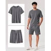 COOFANDY Men’s Two-Piece Set Wrinkle-Resistant Stretch Short-Sleeve T-Shirt and Shorts Summer Casual Textured Outfits(Dark Grey)