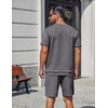 COOFANDY Men’s Two-Piece Set Wrinkle-Resistant Stretch Short-Sleeve T-Shirt and Shorts Summer Casual Textured Outfits(Dark Grey)